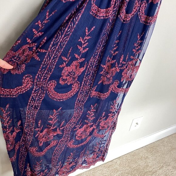 Altar'd State Plum Onawei Maxi Dress Womens Medium Lace Layered Sleeveless - Picture 5 of 9